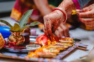 establishing the kalash for laksmi puja